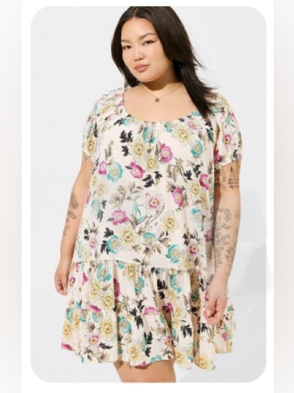 TORRID Floral Scoop Neck Short Sleeve Tunic Dress - Cream Floral *NWT*